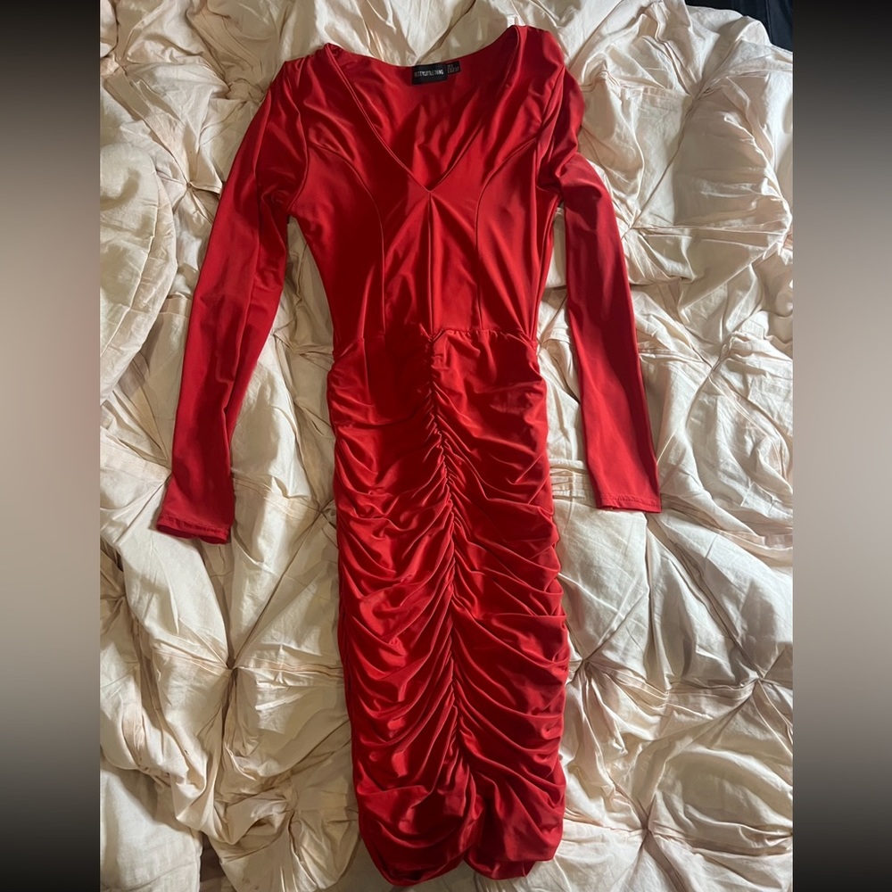 PrettyLittleThing Red Ruched Mini Dress